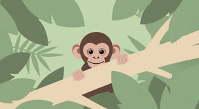 Detailed jungle monkey mural wallpaper design pattern with tropical foliage by Kids-Mundo