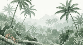 Detailed jungle monkey mural wallpaper design pattern with tropical foliage by Kids-Mundo