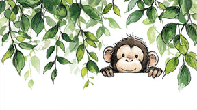 Detailed jungle monkey mural wallpaper design pattern with tropical foliage by Kids-Mundo