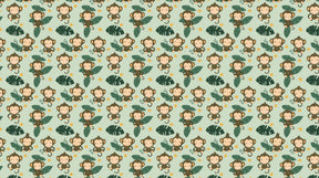 Detailed jungle monkey mural wallpaper design pattern with tropical leaves and golden stars by Kids-Mundo
