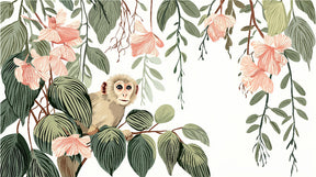 Detailed jungle monkey mural wallpaper design pattern with tropical foliage by Kids-Mundo