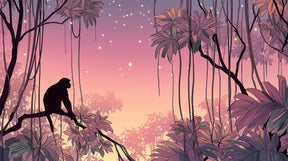 Detailed jungle monkey mural wallpaper design pattern with twilight forest by Kids-Mundo