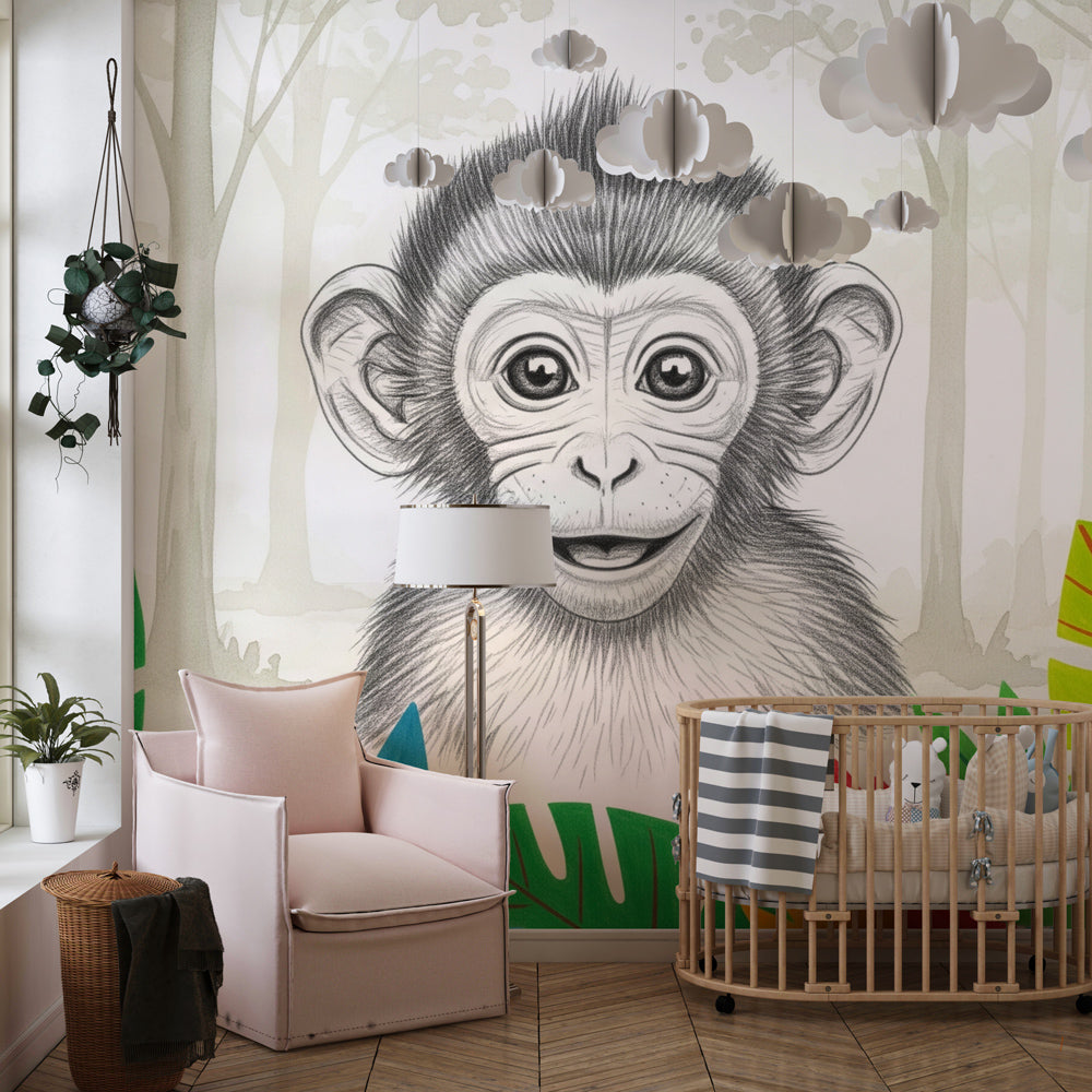 Colorful jungle animal wallpaper creating imaginative playroom environment for children