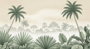 Detailed tropical jungle mural wallpaper design pattern with palm trees by Kids-Mundo