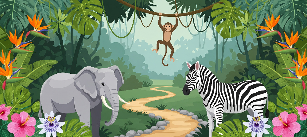 Elephant and Zebra Jungle Path Wall Mural