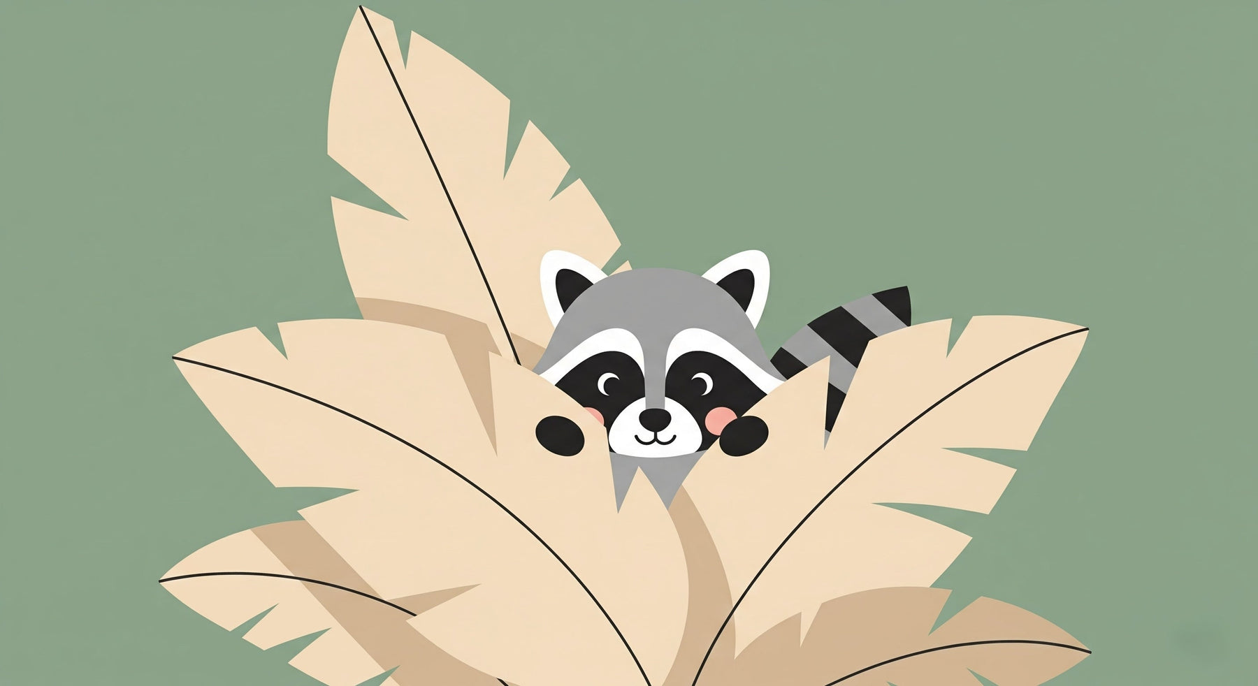 Detailed jungle raccoon mural wallpaper design pattern with tropical leaves by Kids-Mundo