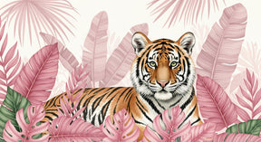 Detailed jungle tiger mural wallpaper design pattern with tropical foliage by Kids-Mundo