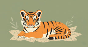 Detailed jungle tiger mural wallpaper design pattern with tropical leaves by Kids-Mundo