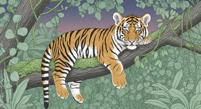 Detailed jungle tiger mural wallpaper design pattern with tropical foliage by Kids-Mundo