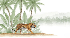 Detailed jungle tiger mural wallpaper design pattern with tropical plants by Kids-Mundo