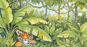 Detailed jungle tiger mural wallpaper design pattern with tropical foliage by Kids-Mundo
