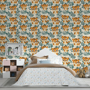 Jungle themed tiger mural wallpaper inspiring adventure and play in kids room setting