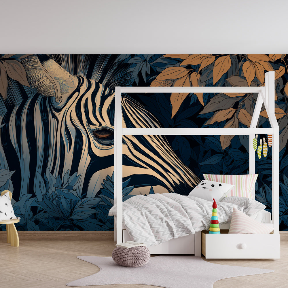 Hidden zebra jungle wallpaper for kids playroom creating wild adventure learning environment