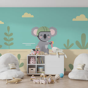Colorful koala scooter mural wallpaper transforming kids playroom into adventure zone by Kids-Mundo