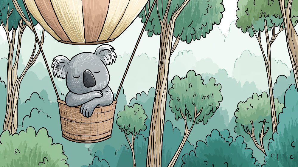 Detailed koala balloon forest mural wallpaper design pattern showing full illustration by Kids-Mundo