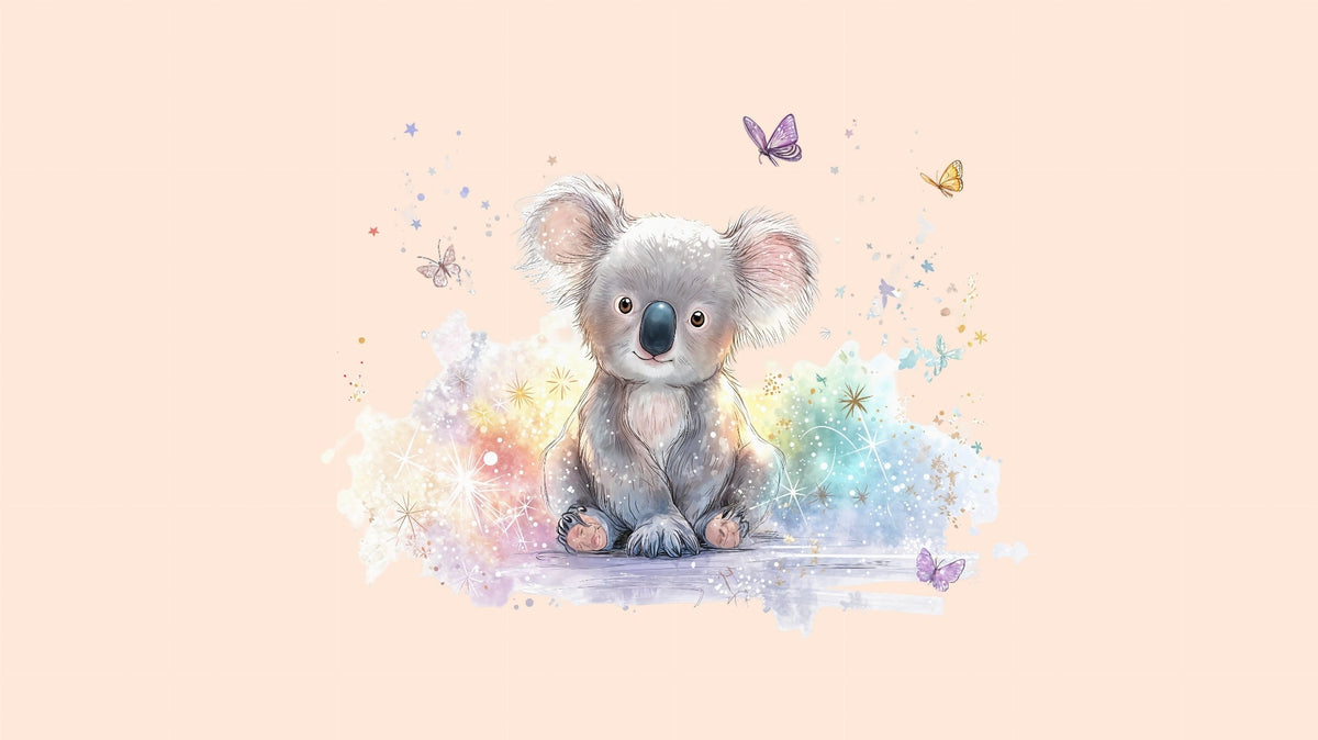 Blush Pink Koala and Butterflies Wall Mural