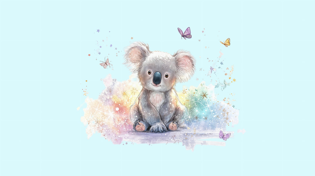 Sparkly Koala and Butterflies Wall Mural