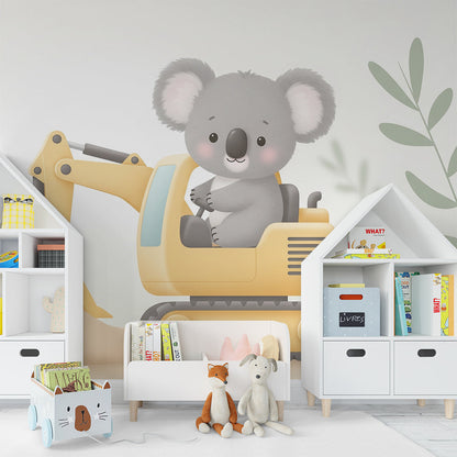 Kids-Mundo koala digger wall mural covering a wall in a lively children's playroom