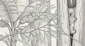 Detailed koala forest mural wallpaper design pattern showing curious wildlife among trees by Kids-Mundo