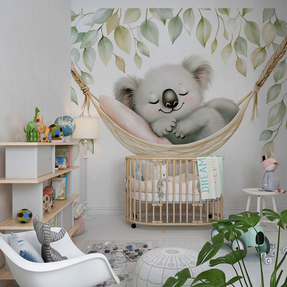 Kids-Mundo sleepy koala wall mural as a calm feature wall in a kids' bedroom