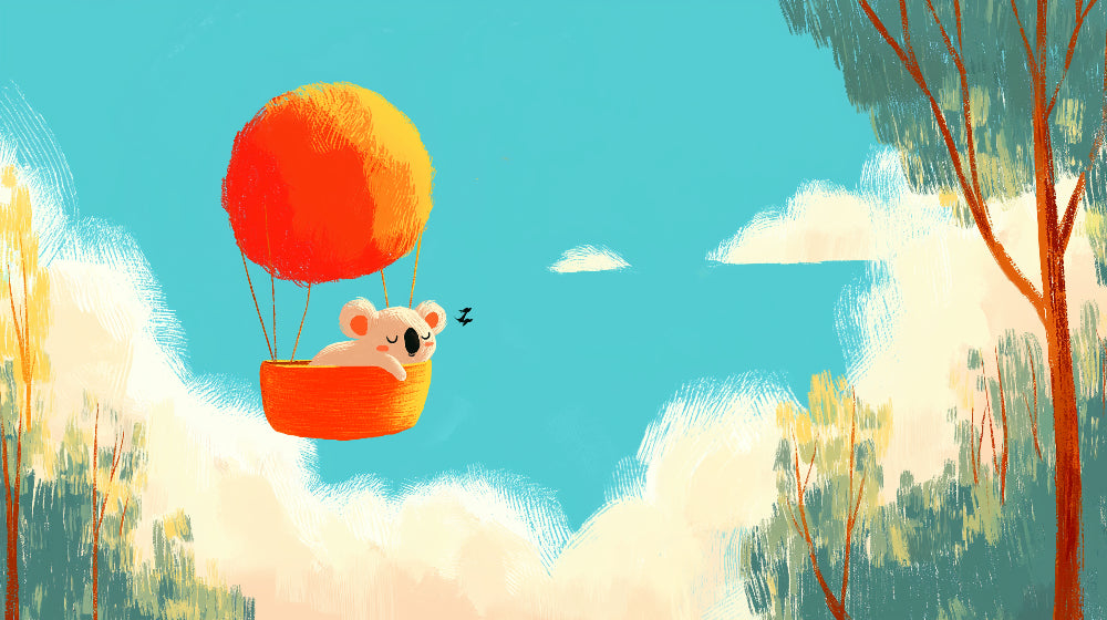 Detailed koala hot air balloon mural wallpaper design pattern with azure sky by Kids-Mundo