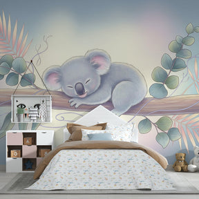 Jungle koala mural wallpaper with soft pastels for toddler room by Kids-Mundo