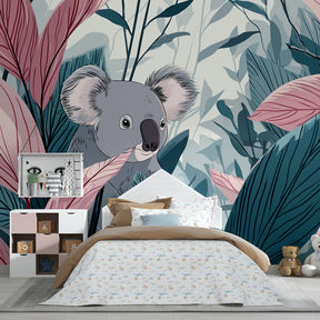 Colorful foliage mural wallpaper with koalas creating whimsical kids room atmosphere by Kids-Mundo