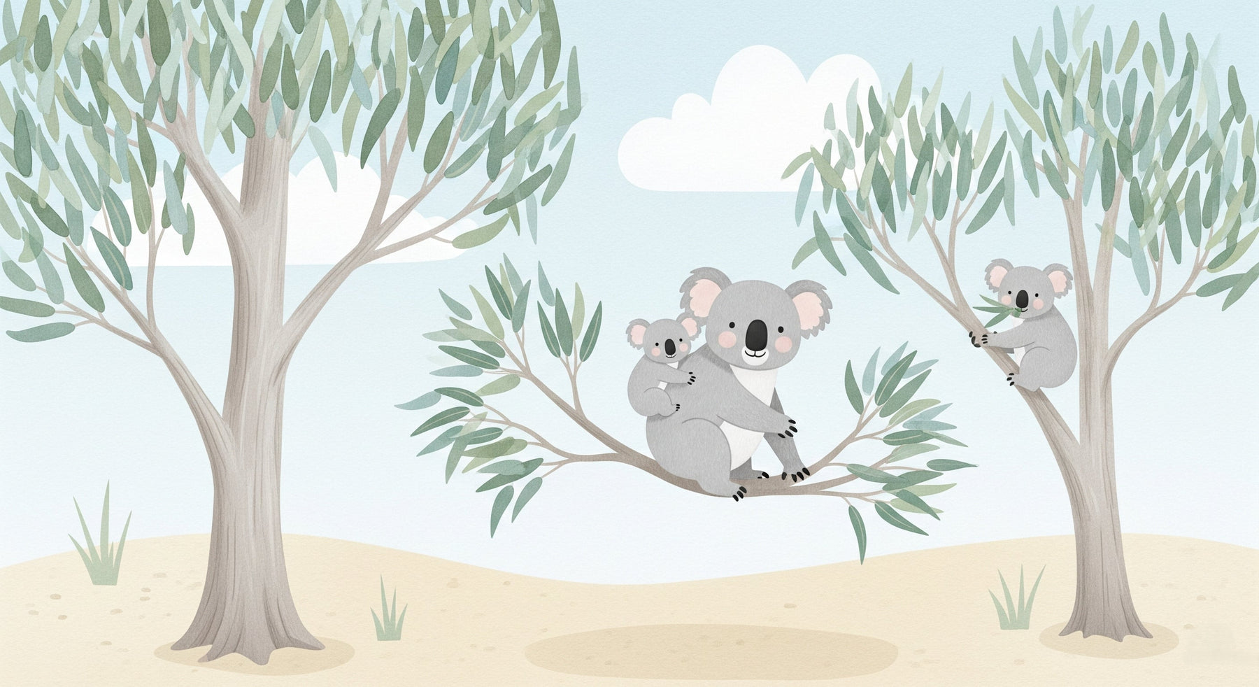 Detailed koala eucalyptus tree mural wallpaper design pattern by Kids-Mundo