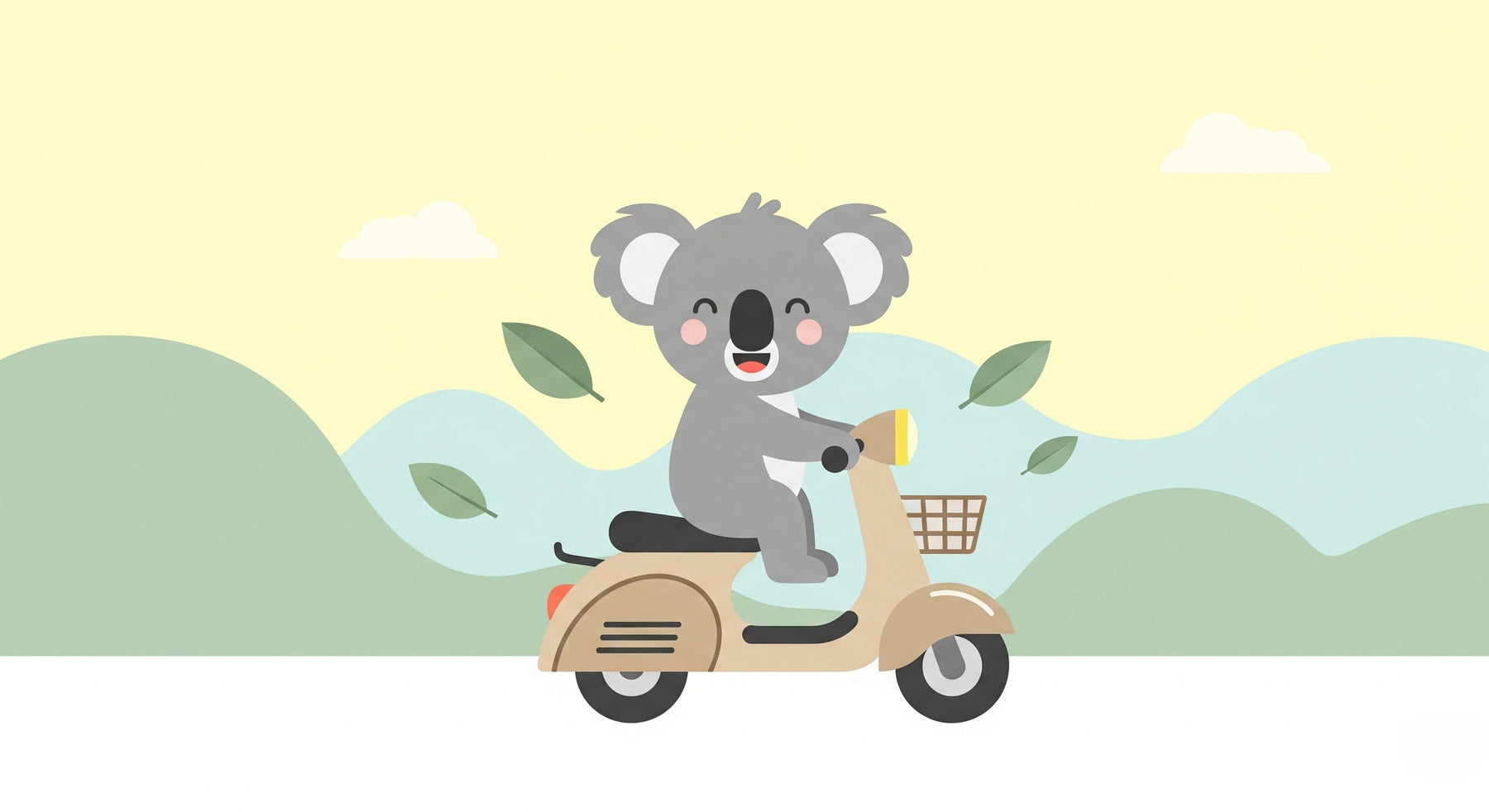 Detailed koala scooter mural wallpaper design pattern showing adventure theme by Kids-Mundo
