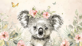 Detailed koala and pastel flowers mural wallpaper design pattern by Kids-Mundo