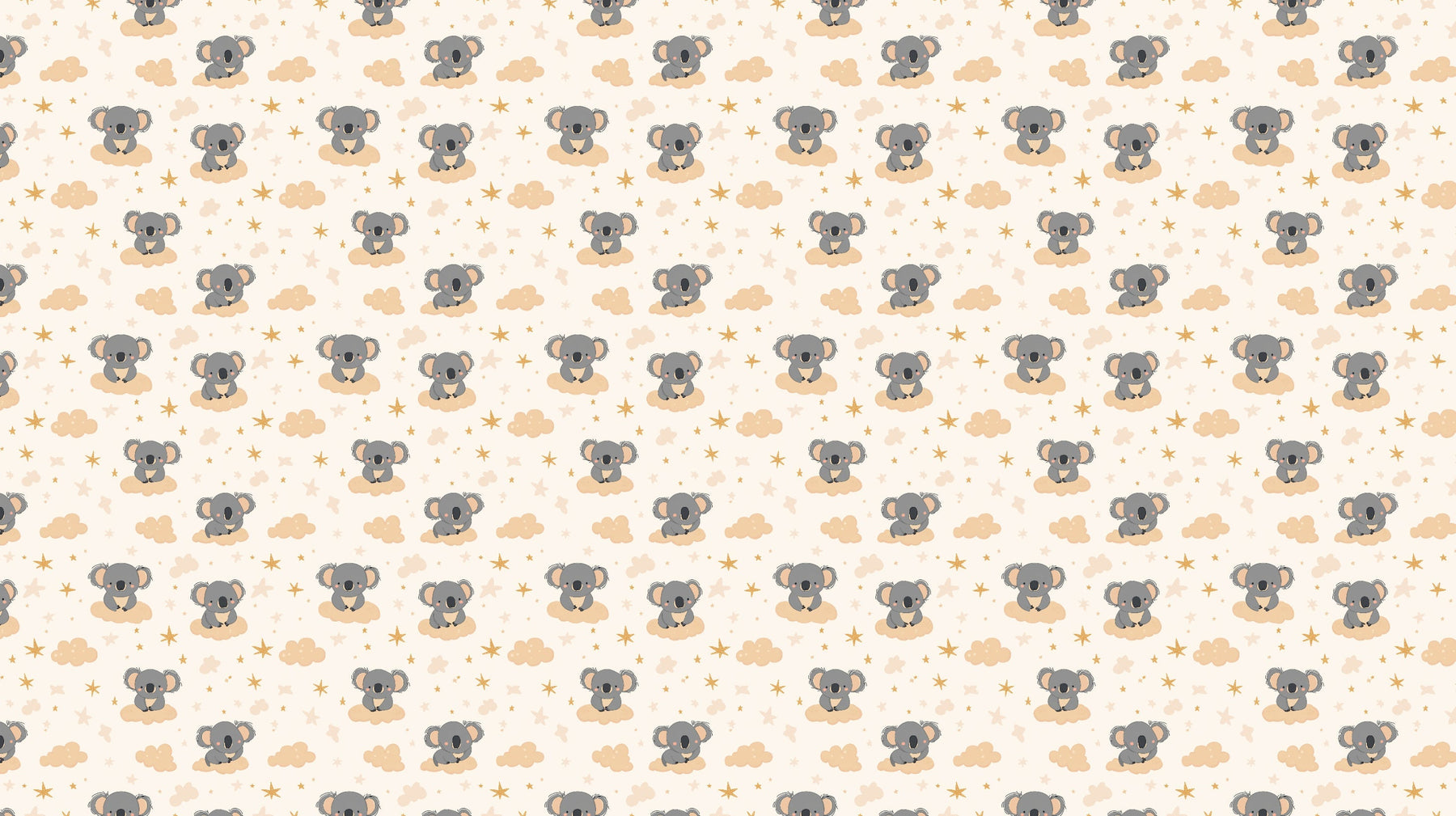 Detailed koala cloud mural wallpaper design pattern showing beige tones by Kids-Mundo