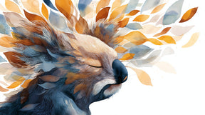 Detailed koala and colorful leaves mural wallpaper design pattern by Kids-Mundo