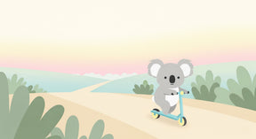 Detailed koala scooter mural wallpaper design pattern with desert landscape by Kids-Mundo