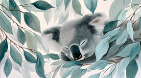 Detailed koala and botanical leaves mural wallpaper design pattern by Kids-Mundo