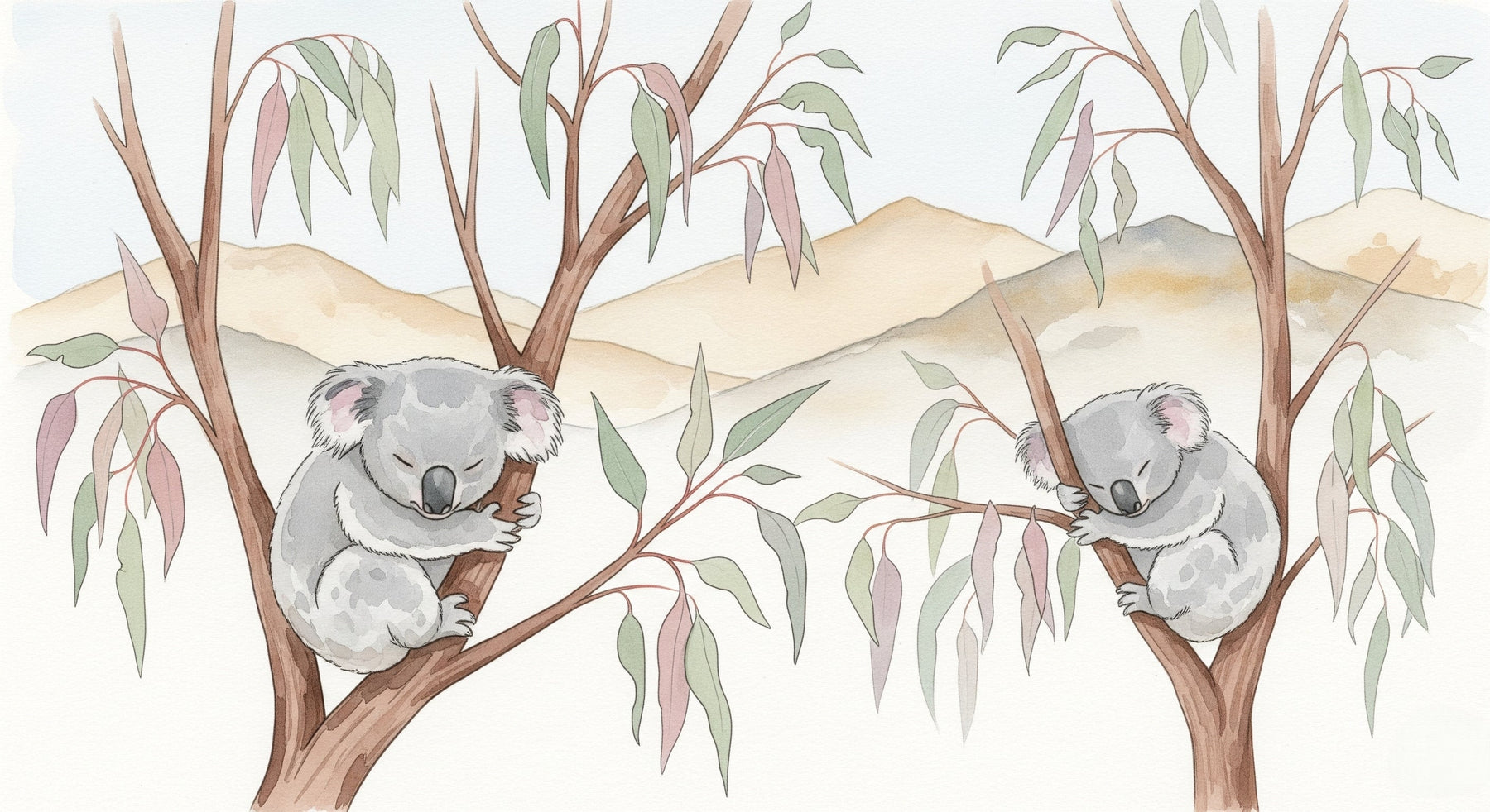 Detailed koala and eucalyptus mural wallpaper design pattern by Kids-Mundo