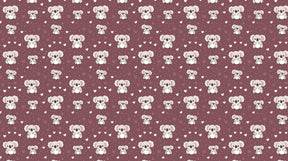 Detailed koala and hearts mural wallpaper design pattern on burgundy background by Kids-Mundo