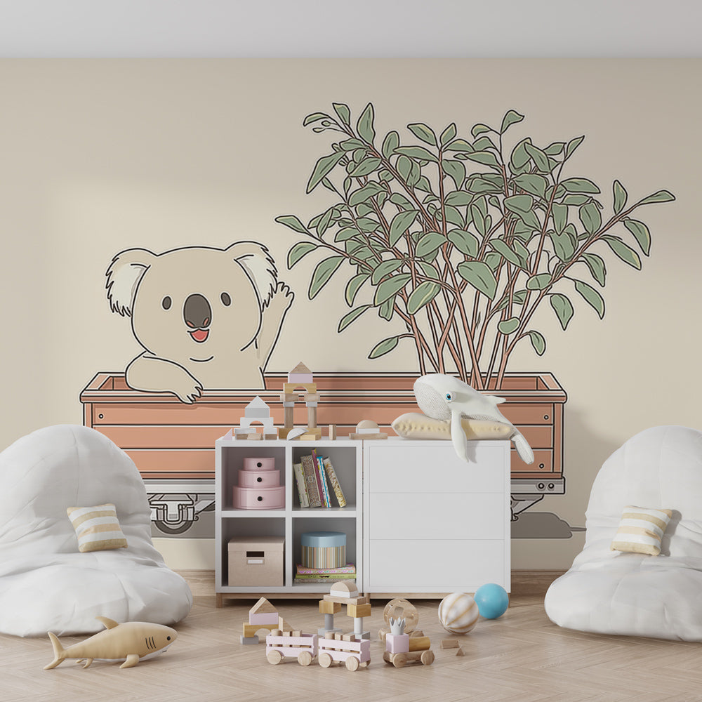 Cute koala animal wallpaper creating playful atmosphere in children's bedroom