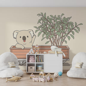 Cute koala animal wallpaper creating playful atmosphere in children's bedroom