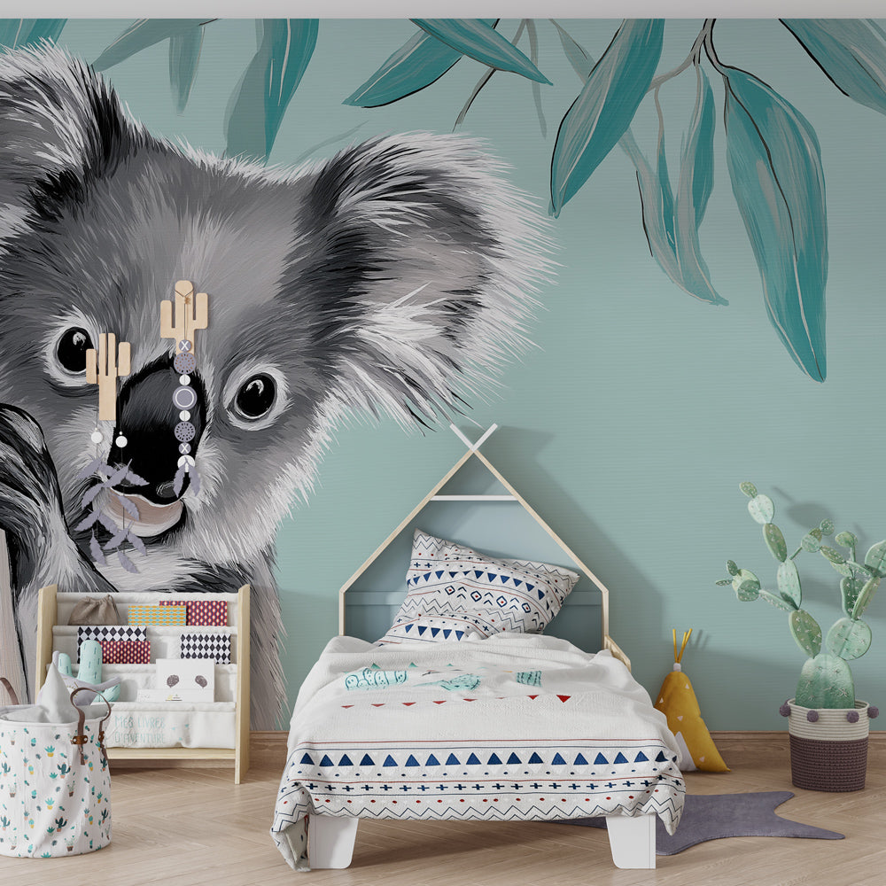 Australian koala nature wallpaper transforming children's bedroom into wildlife sanctuary