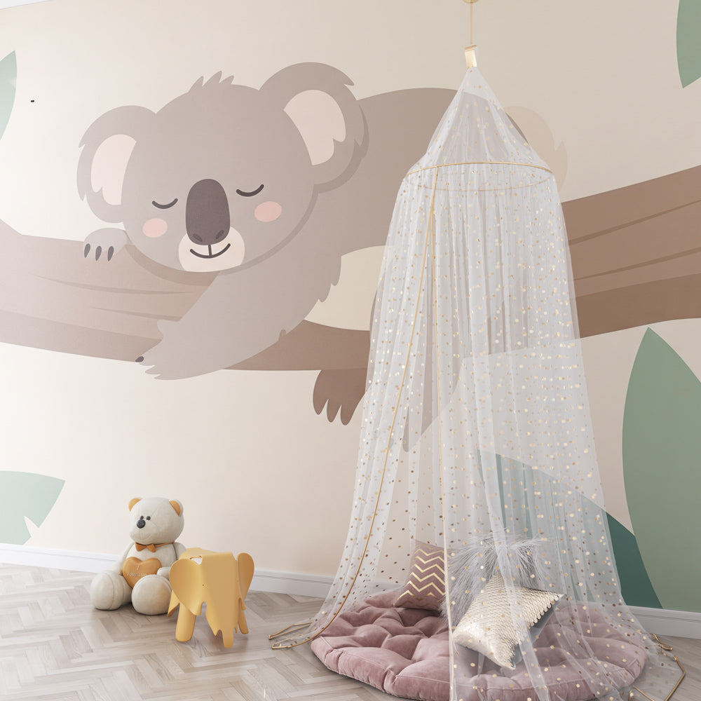 Nature-themed koala wallpaper complementing Scandinavian kids room decor by Kids-Mundo