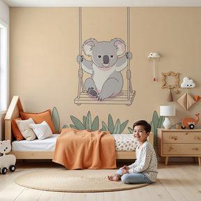 Koala mural wallpaper in modern baby nursery with crib and soft lighting by Kids-Mundo