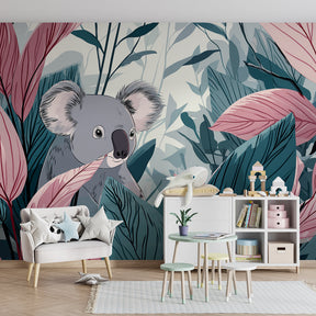 Playful koala animal wallpaper transforming children's bedroom into enchanting jungle paradise