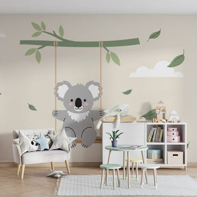 Animal themed koala wallpaper with swing design for cozy toddler room by Kids-Mundo