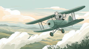 Detailed koala pilot airplane mural wallpaper design pattern with clouds and mountains by Kids-Mundo