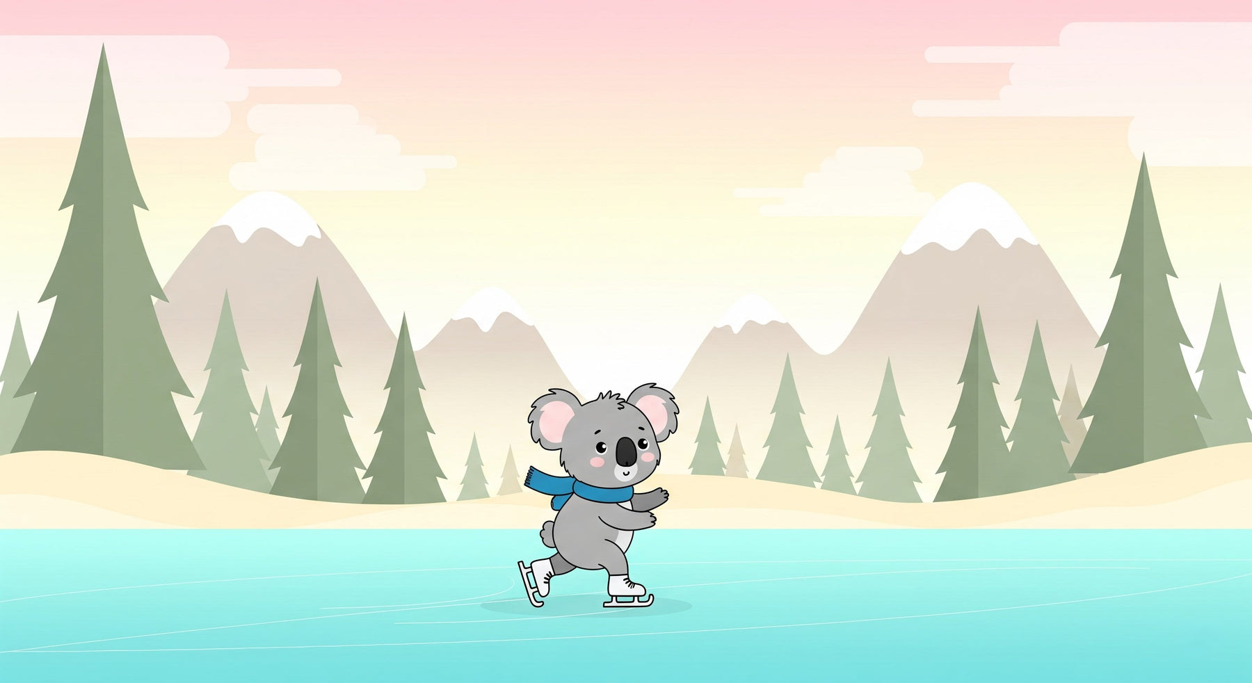 Detailed koala skating winter scene mural wallpaper design pattern by Kids-Mundo