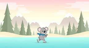 Detailed koala skating winter scene mural wallpaper design pattern by Kids-Mundo