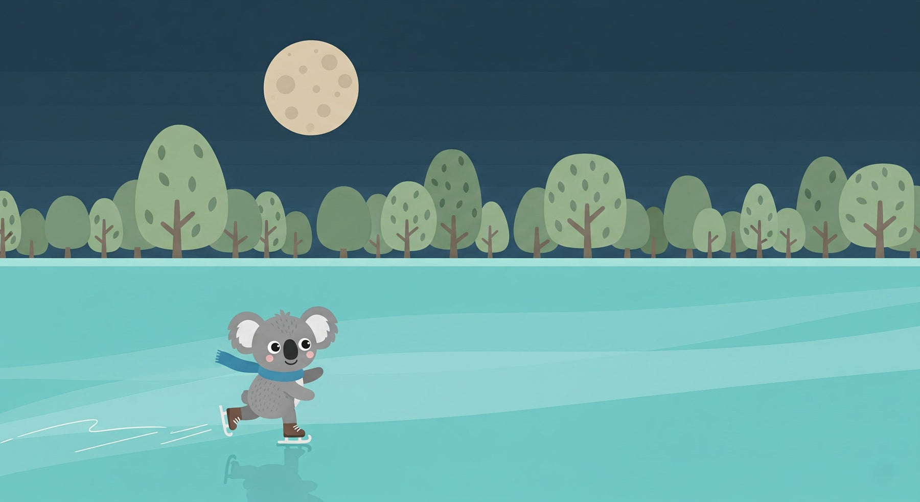 Detailed koala skating under full moon mural wallpaper design pattern by Kids-Mundo
