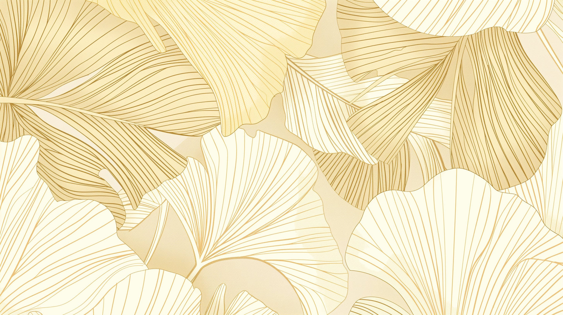 Detailed botanical leaves mural wallpaper design pattern in gold and cream by Kids-Mundo
