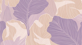 Detailed botanical leaves mural wallpaper design pattern in violet and beige by Kids-Mundo