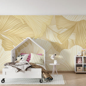 Nature-inspired leaves mural wallpaper for sophisticated kids room decor